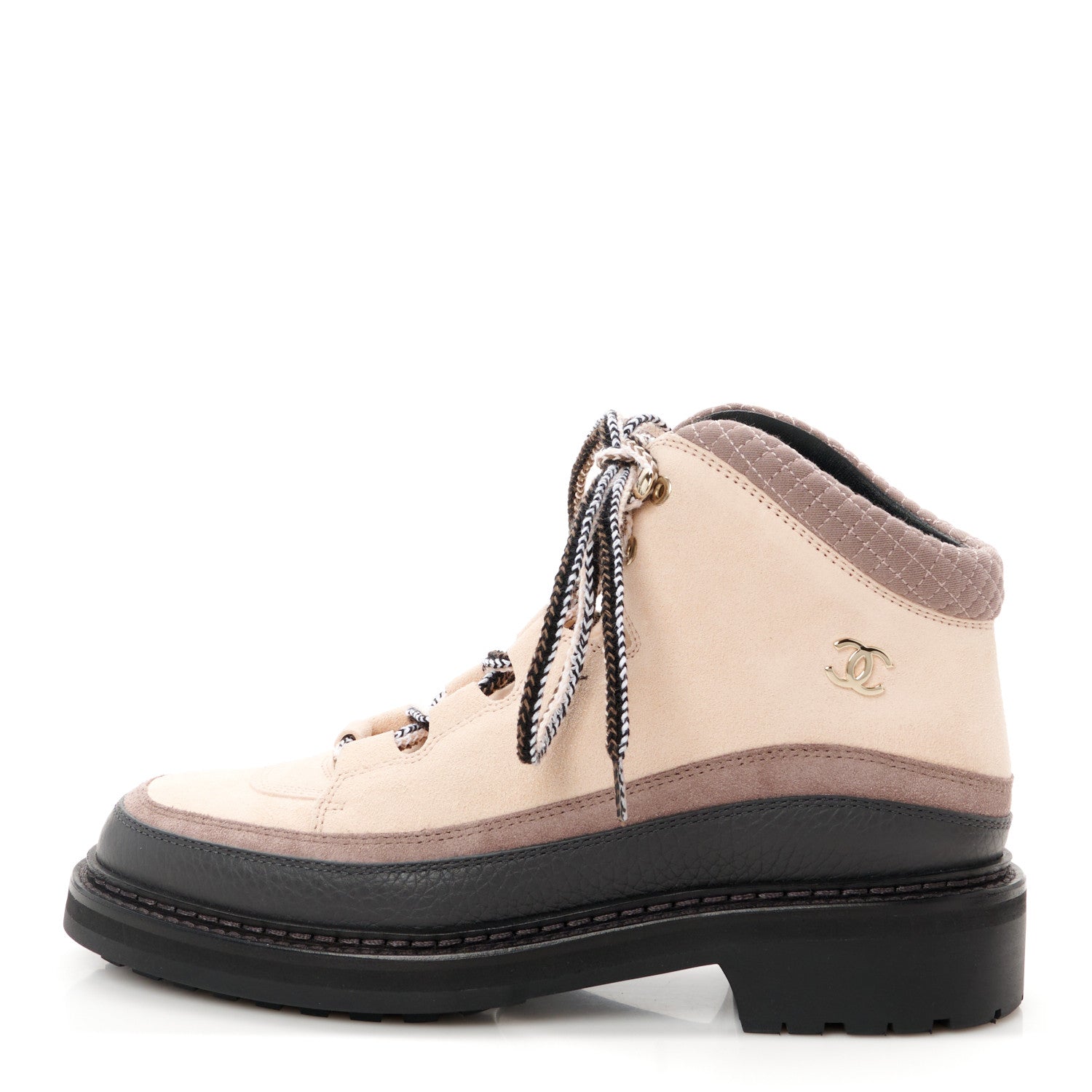 Chanel Suede Grained Calfskin CC Lace Up Boots 39 Light Pink Light Brown Dark Grey 1 of 10