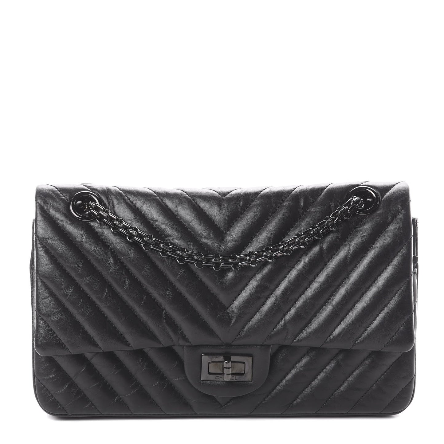 Aged Calfskin Chevron Quilted 2.55 Reissue 225 Flap So Black