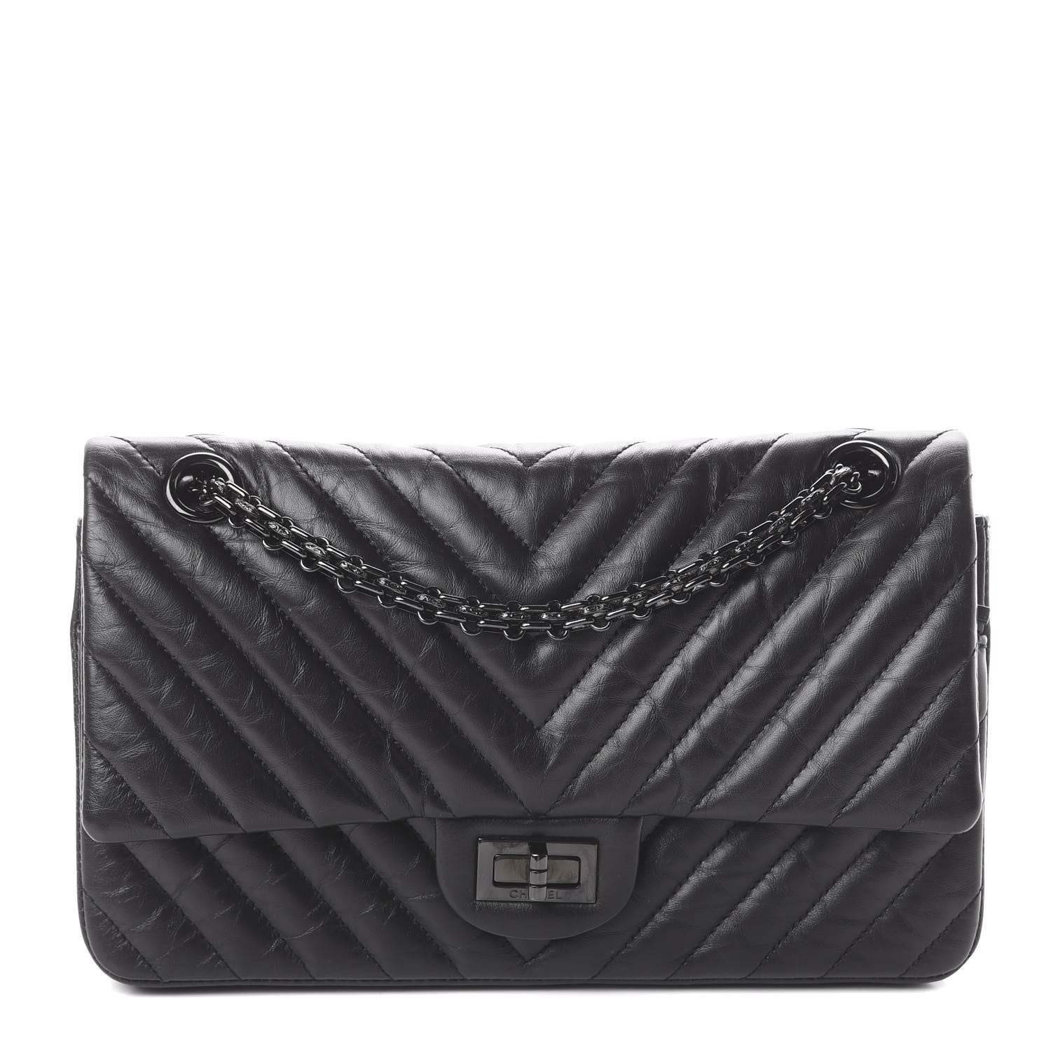 Chanel Aged Calfskin Chevron Quilted 2.55 Reissue 225 Flap So Black 1 of 8