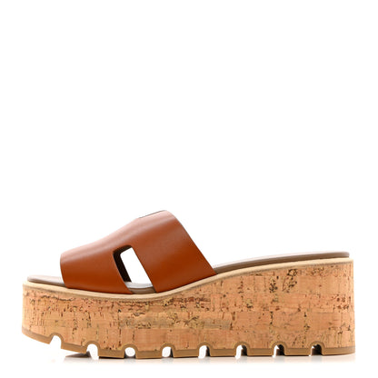 Hermes Calfskin Cork Eze 30 Sandals 37 Marron Glaise 1 of 11