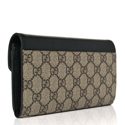 Gucci Calfskin GG Supreme Monogram Mini Peony Pearly Continental Wallet Black 3 of 9