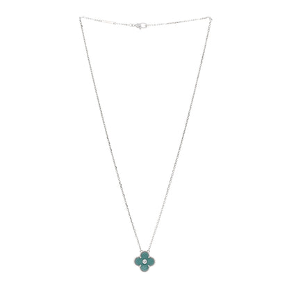Van Cleef & Arpels 18K White Gold Diamond Celadon Green Sevres Porcelain Vintage Alhambra Pendant Necklace 4 of 6