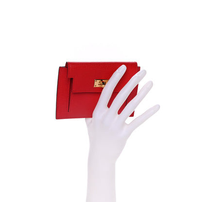 Hermes Chevre Mysore Kelly Pocket Compact Wallet Rouge de Coeur 2 of 12