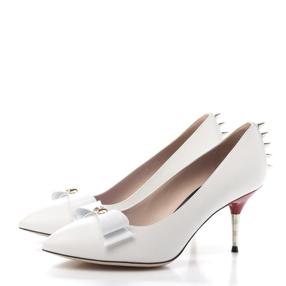 Gucci Calfskin GG Bow Sadie Spike Mid Heel Pumps 38.5 White 3 of 10