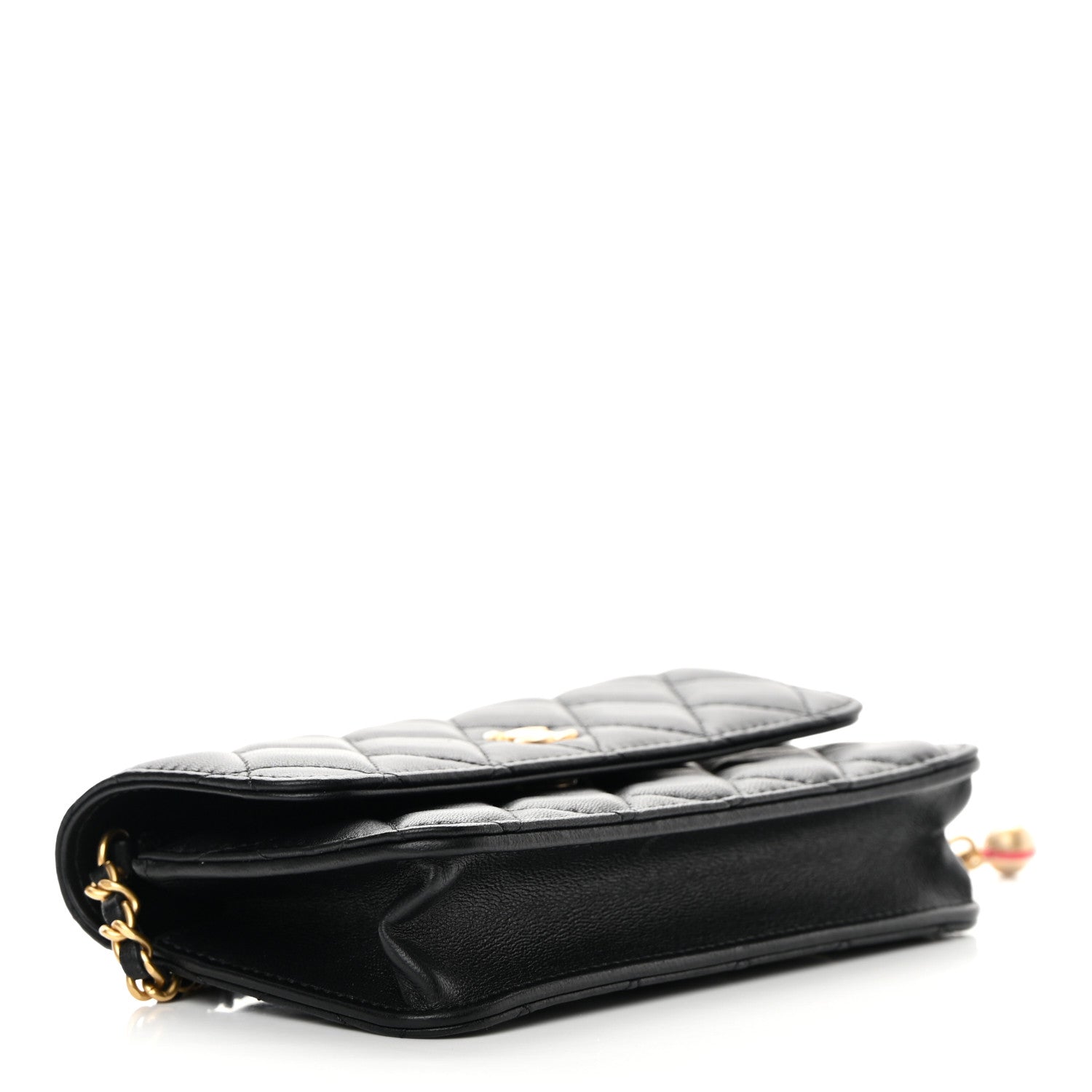 Chanel Lambskin Pearl Crush Quilted Flap Phone Holder With Chain Black 4 of 14