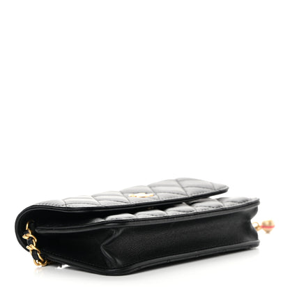 Chanel Lambskin Pearl Crush Quilted Flap Phone Holder With Chain Black 4 of 14