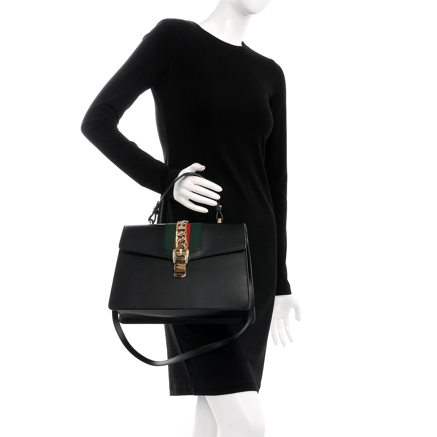 Calfskin Medium Sylvie Top Handle Bag Black
