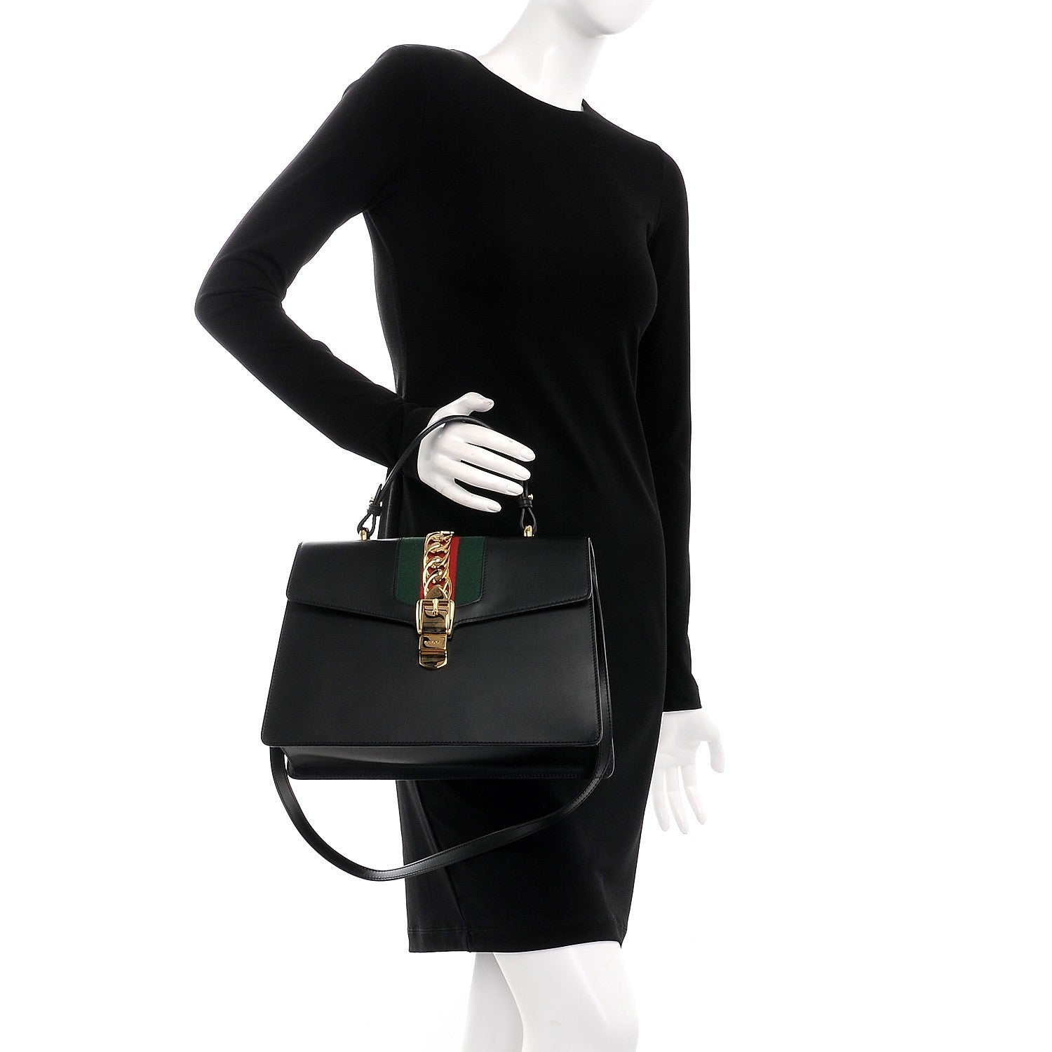 Gucci Calfskin Medium Sylvie Top Handle Bag Black 3 of 8