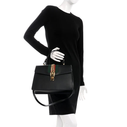 Gucci Calfskin Medium Sylvie Top Handle Bag Black 3 of 8