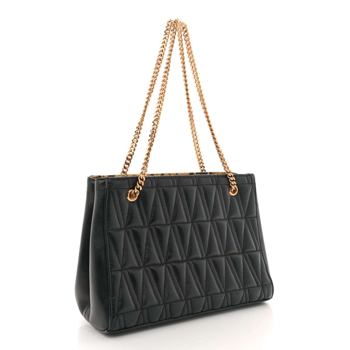 Nappa Barocco Quilted Small Virtus V Chain Shoulder Bag Black