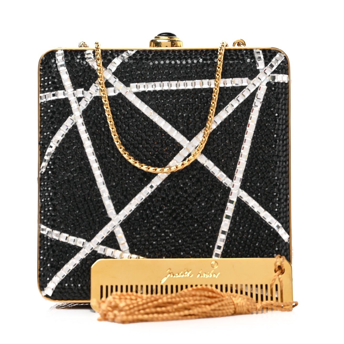 Swarovski Crystal Minaudiere Clutch Gold Black White