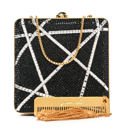 Judith Leiber Swarovski Crystal Minaudiere Clutch Gold Black White 1 of 8