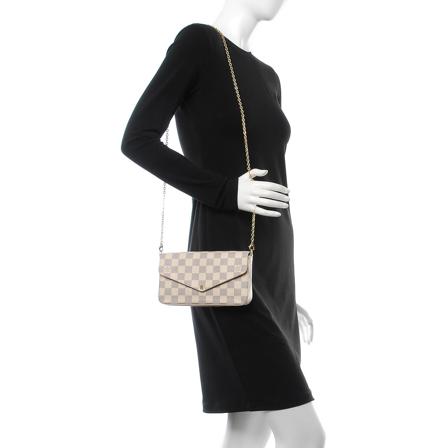 Damier Azur Pochette Felicie Chain Wallet Rose Ballerine