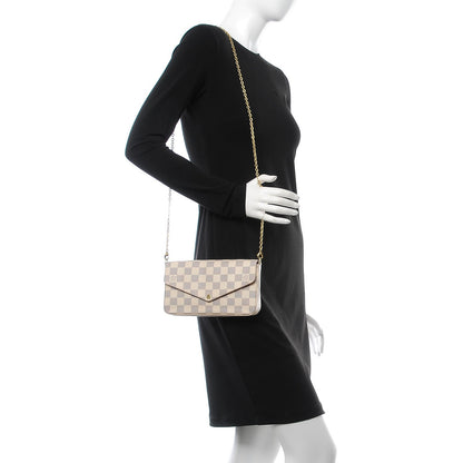 Louis Vuitton Damier Azur Pochette Felicie Chain Wallet Rose Ballerine 2 of 11