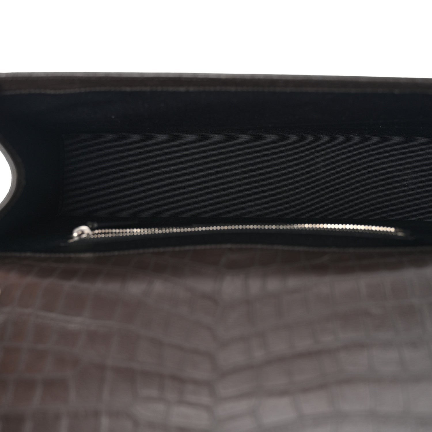 Saint Laurent Calfskin Crocodile Embossed Large Monogram Satchel Dark Brown 5 of 12