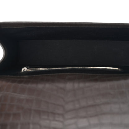 Saint Laurent Calfskin Crocodile Embossed Large Monogram Satchel Dark Brown 5 of 12