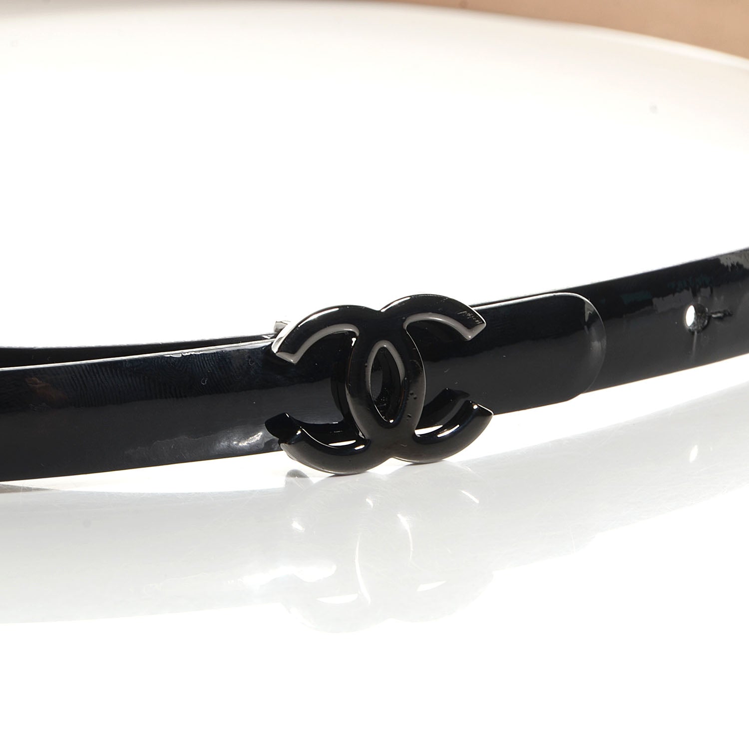 Chanel Patent Leather CC Logo Skinny Belt 90 36 Black 4 of 7