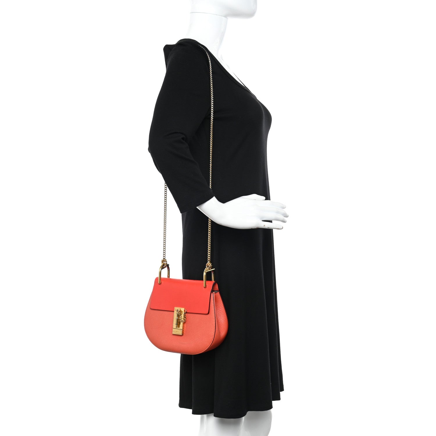 Chloe Grained Calfskin Lambskin Mini Drew Shoulder Bag Coral Pop 2 of 12