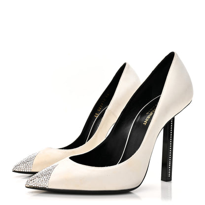 Saint Laurent Satin Crystal Embellished Tower 110 Pump 38 Optique White 4 of 14