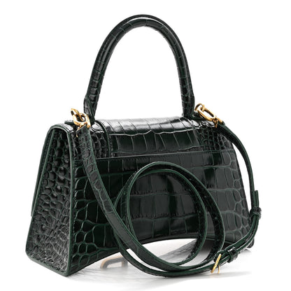 Balenciaga Shiny Calfskin Crocodile Embossed Small Hourglass Top Handle Bag Forest Green 3 of 9