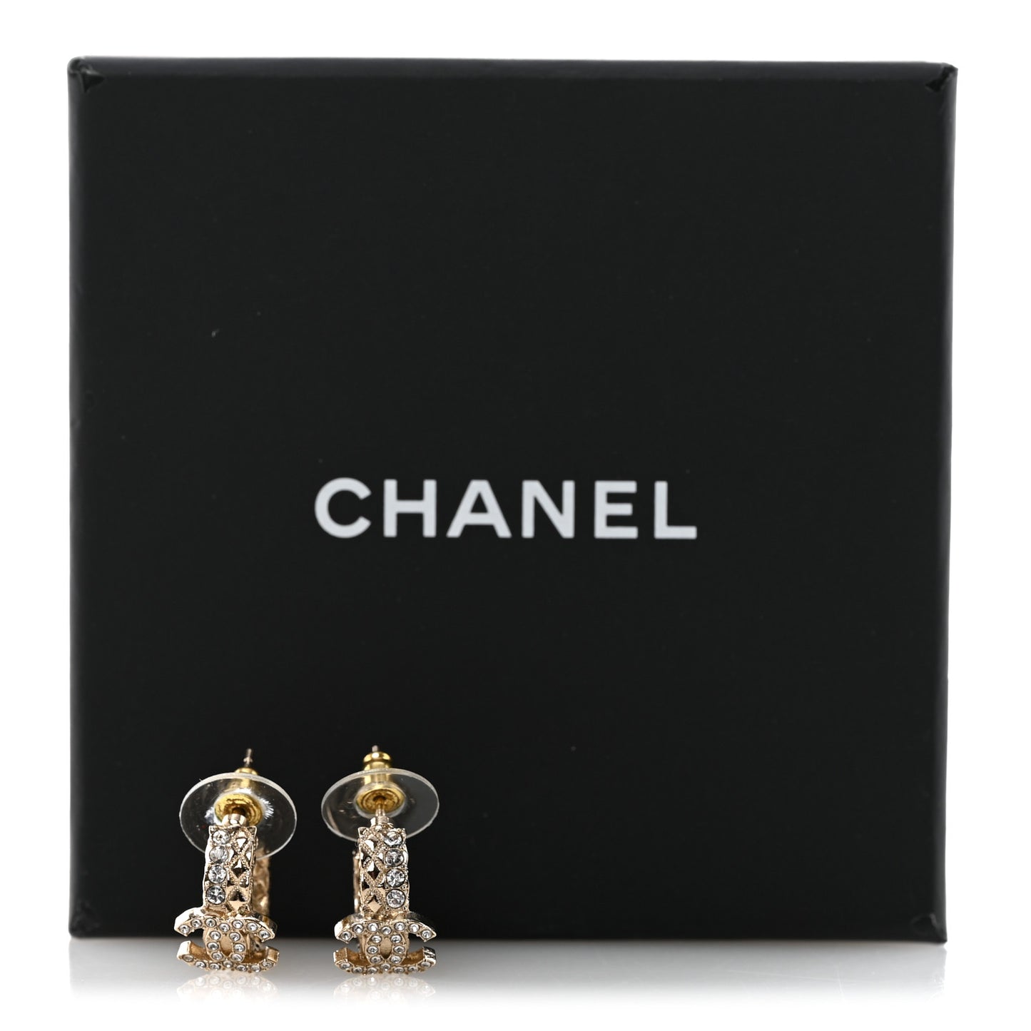 Metal Crystal Quilted CC Hoop Earrings Gold