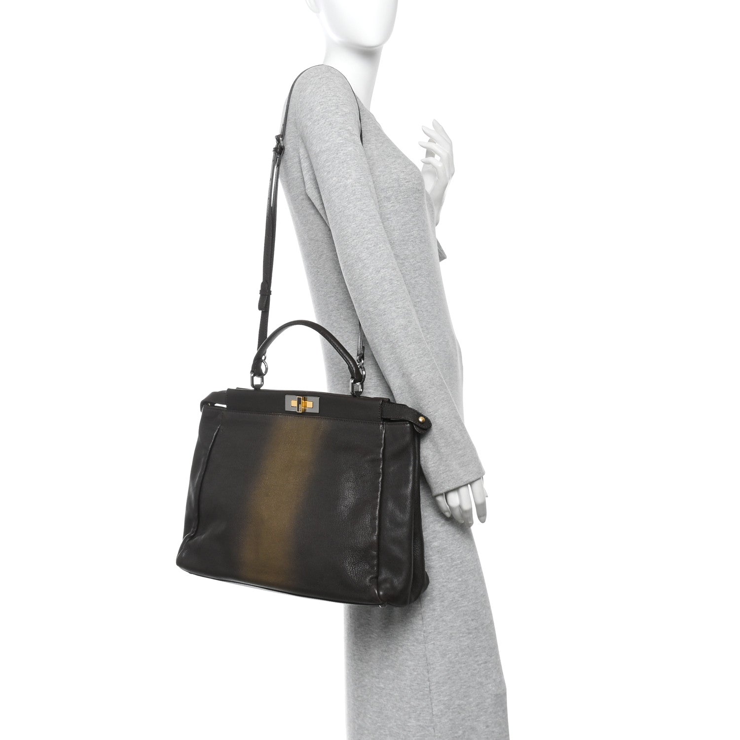 Fendi Goatskin Zucca Ombre Large Peekaboo Iconic Satchel Moro Gold