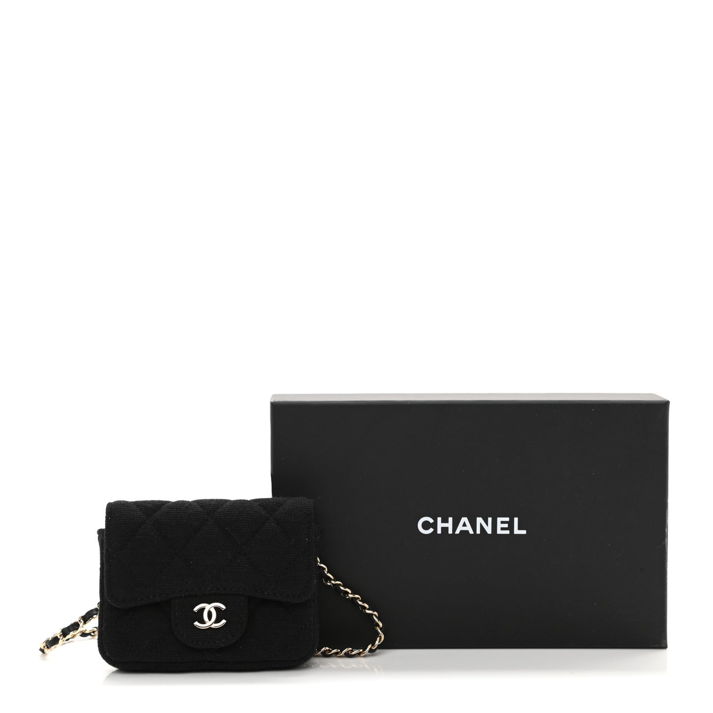 Jersey Quilted Flap Chain Waist Bag Black