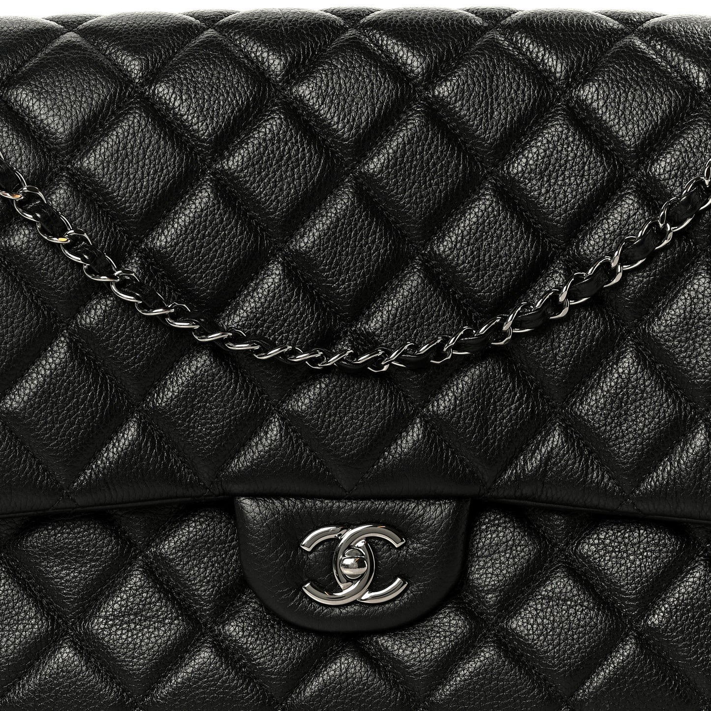 Calfskin Quilted XXL Travel Flap Bag Black