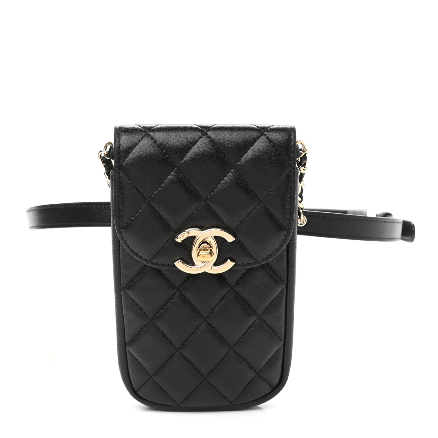 Lambskin Quilted Phone Clutch With Chain Black