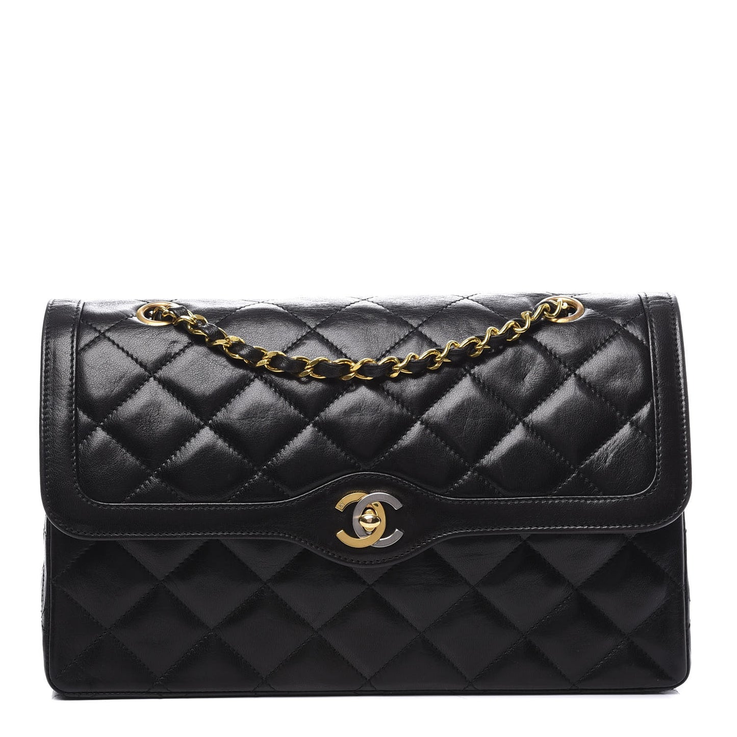 Lambskin Quilted Medium Double Flap Black