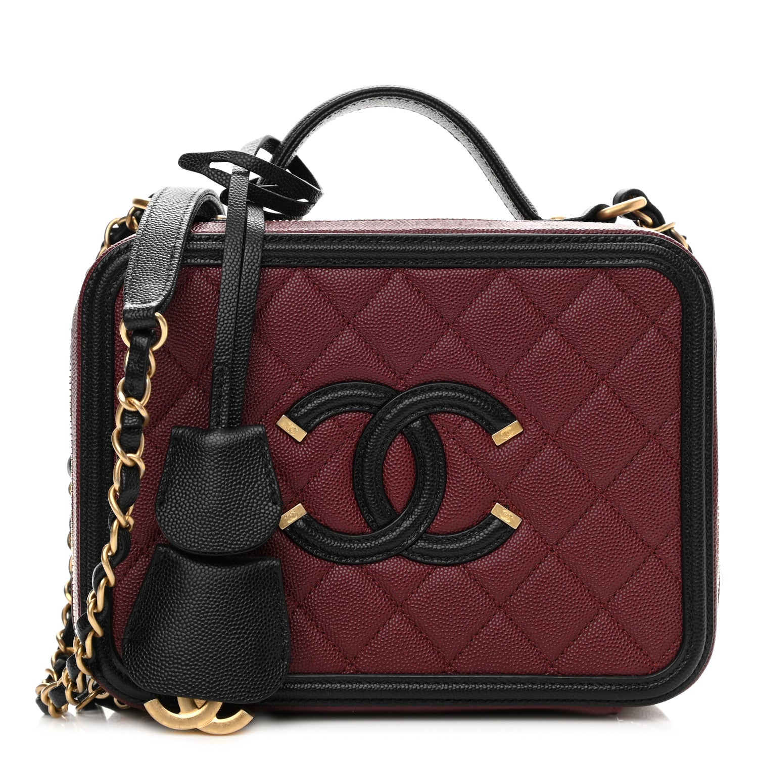 Chanel Caviar Quilted Medium CC Filigree Vanity Case Burgundy Black 1 of 9