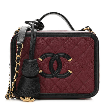 Chanel Caviar Quilted Medium CC Filigree Vanity Case Burgundy Black 1 of 9