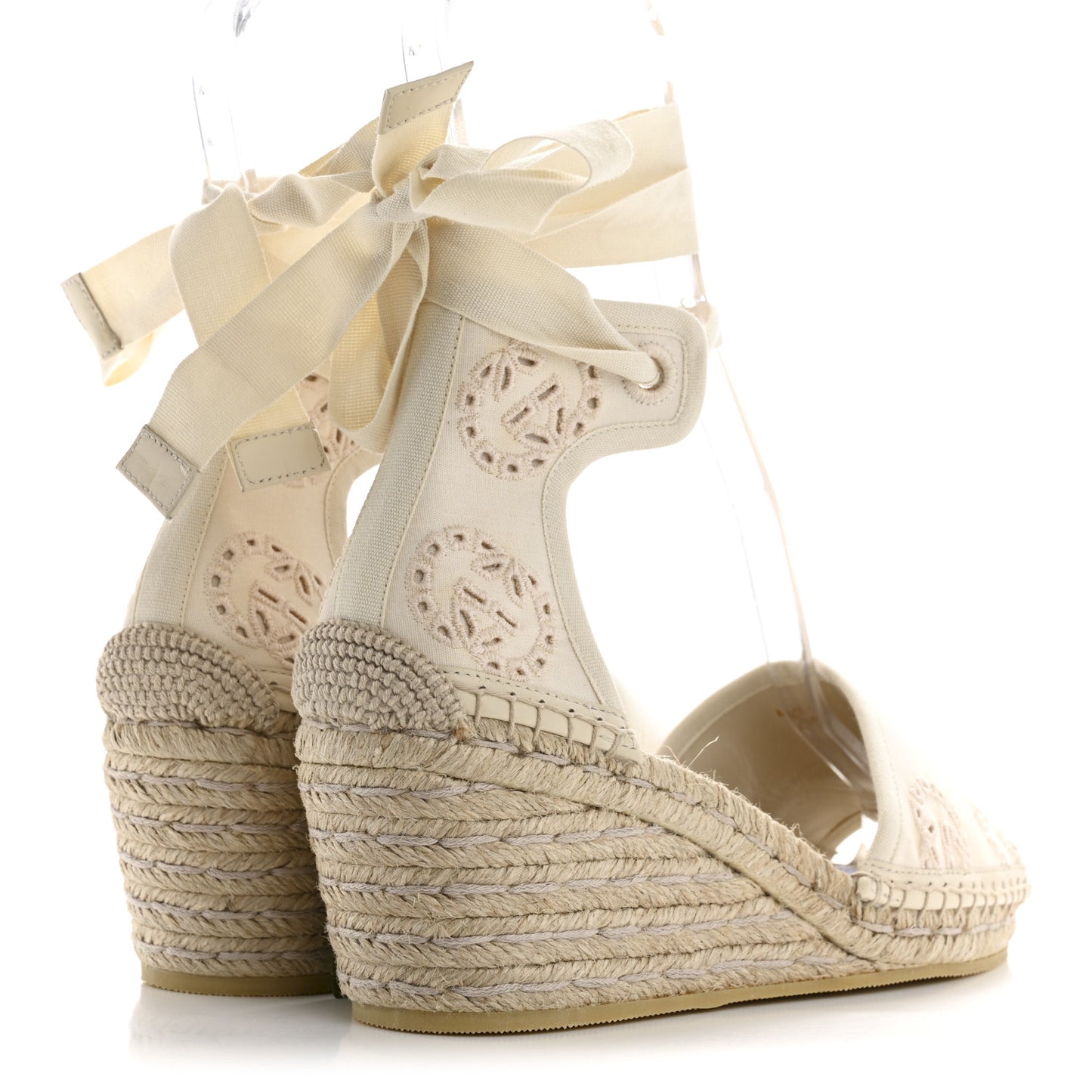 Canvas Damita GG Eyelet Espadrille Wedge Sandals 38 Ivory