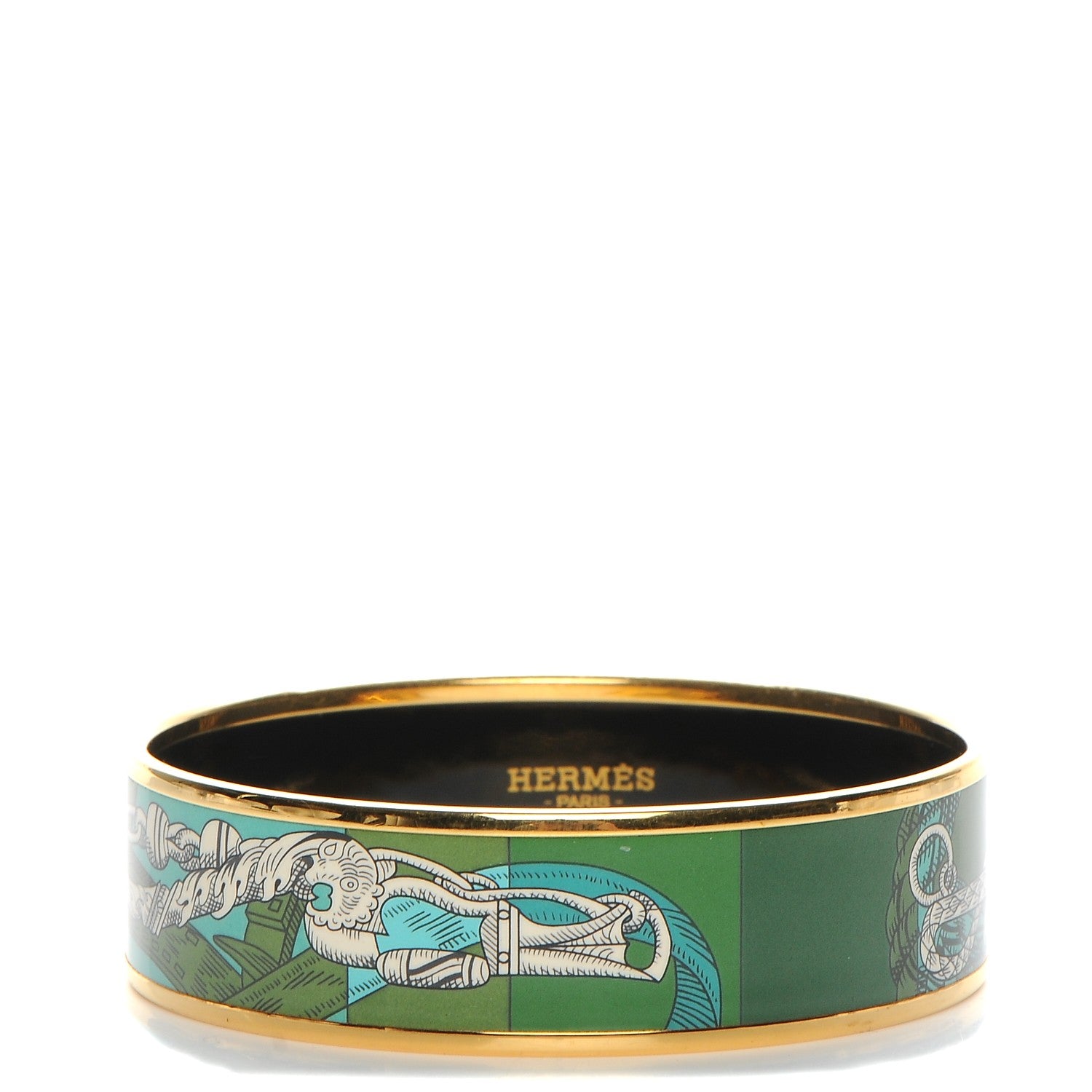 Hermes Enamel Printed Della Cavalleria Wide Bracelet 65 Foret 1 of 6