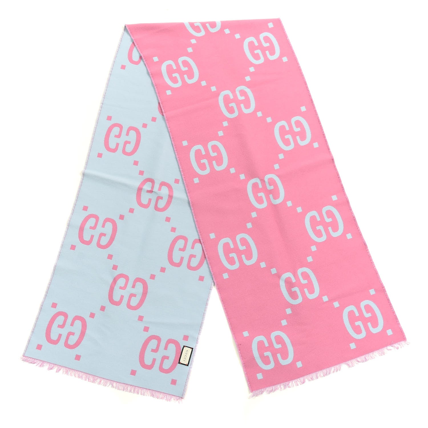 Gucci Wool Silk Monogram Jumbo GG Freedom Scarf Roseate Sky Blue 2 of 4