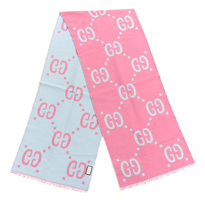 Gucci Wool Silk Monogram Jumbo GG Freedom Scarf Roseate Sky Blue 2 of 4