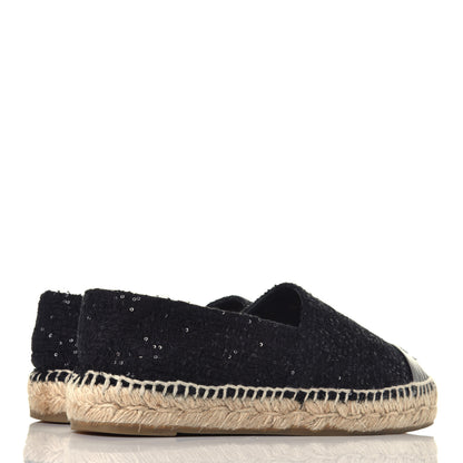 Chanel Tweed Patent Goatskin Sequin CC Espadrilles 37 Black 4 of 11