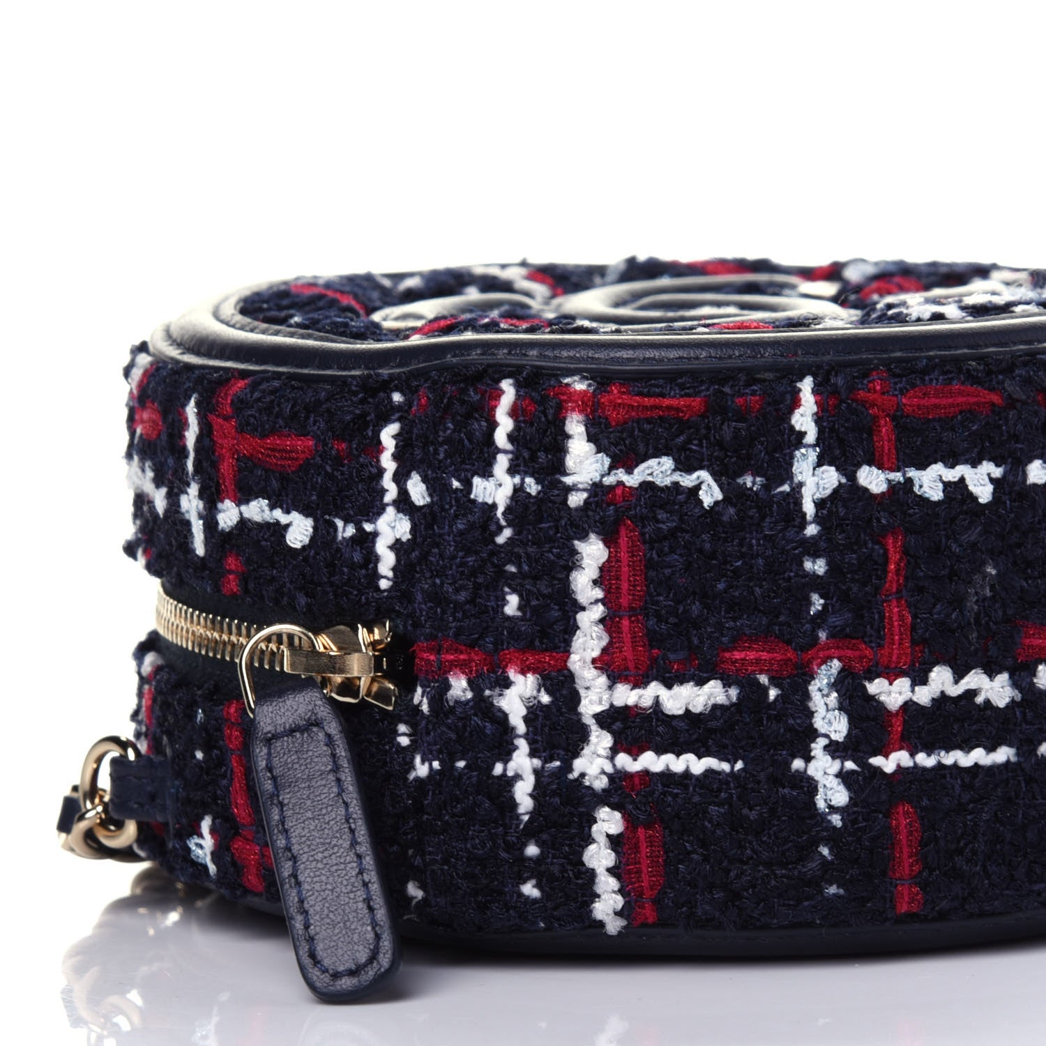 Chanel Tweed Quilted Round Filigree Clutch With Chain Navy Blue 7 of 10