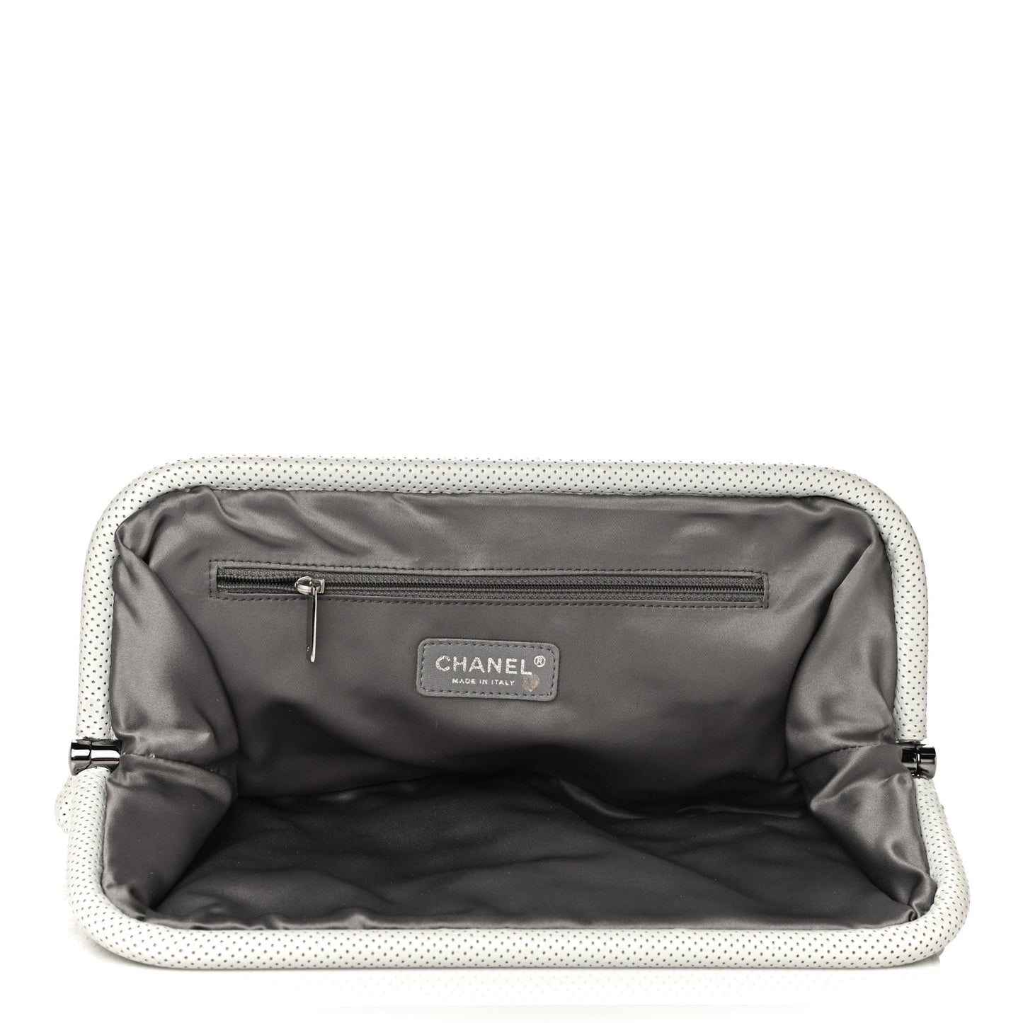 Lambskin Perforated Clutch White