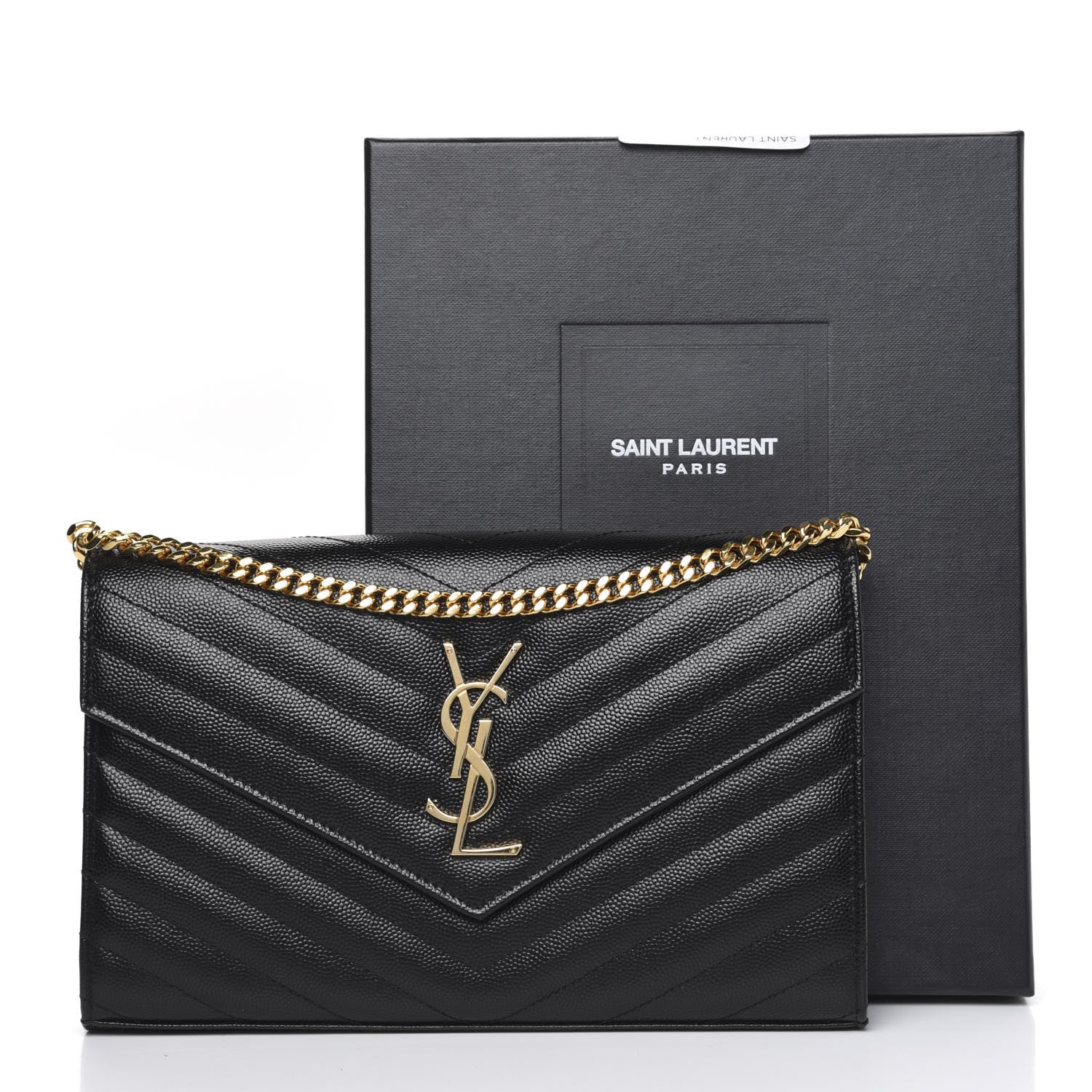 Saint Laurent Grain De Poudre Matelasse Chevron Monogram Chain Wallet Black 9 of 9