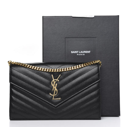 Saint Laurent Grain De Poudre Matelasse Chevron Monogram Chain Wallet Black 9 of 9