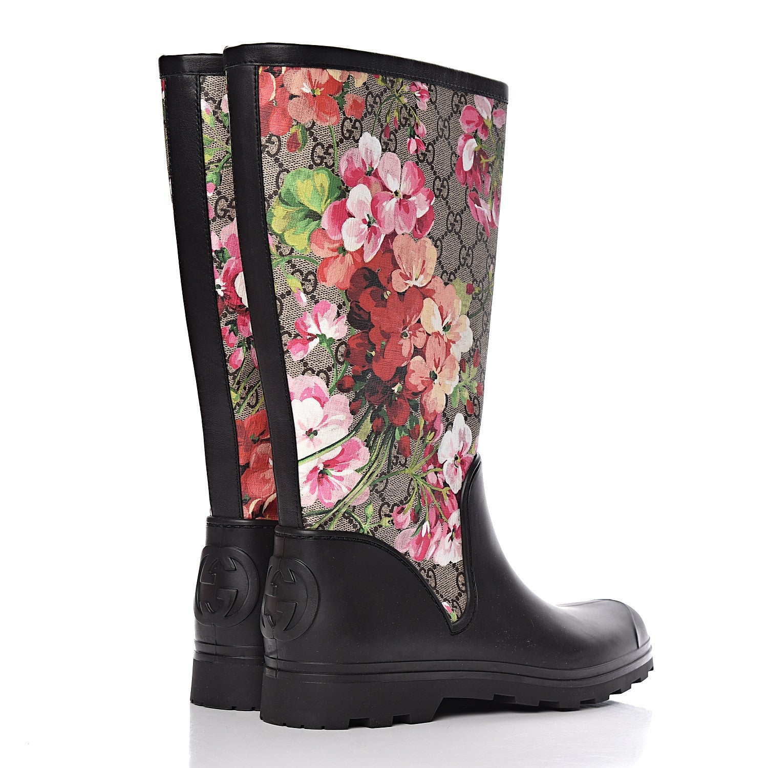 Gucci GG Supreme Monogram Blooms Flat Rubber Boots 40 Beige Multicolor 4 of 11