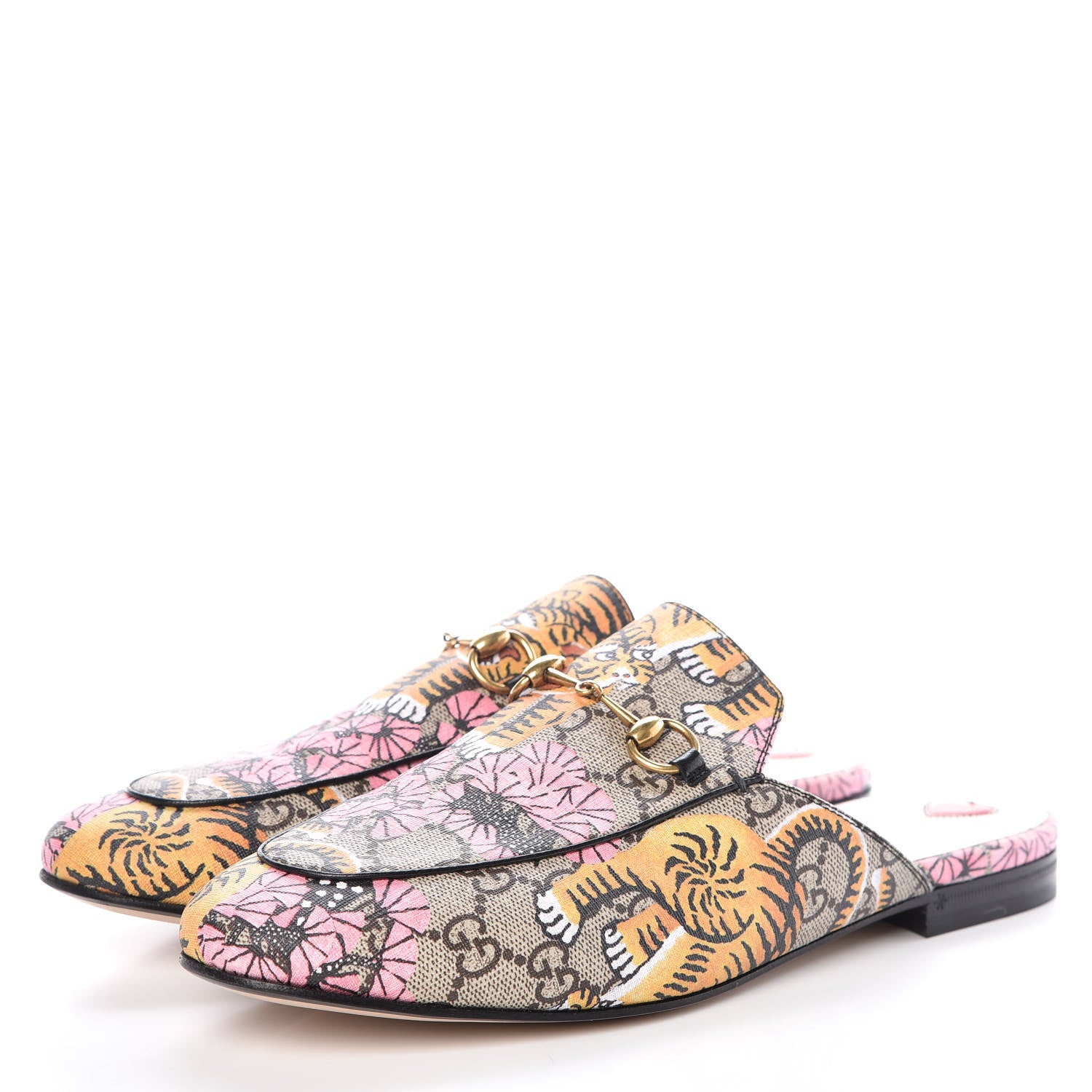 Gucci GG Supreme Monogram Bengal Womens Princetown Slippers 40.5 Beige Crop Pink 3 of 8