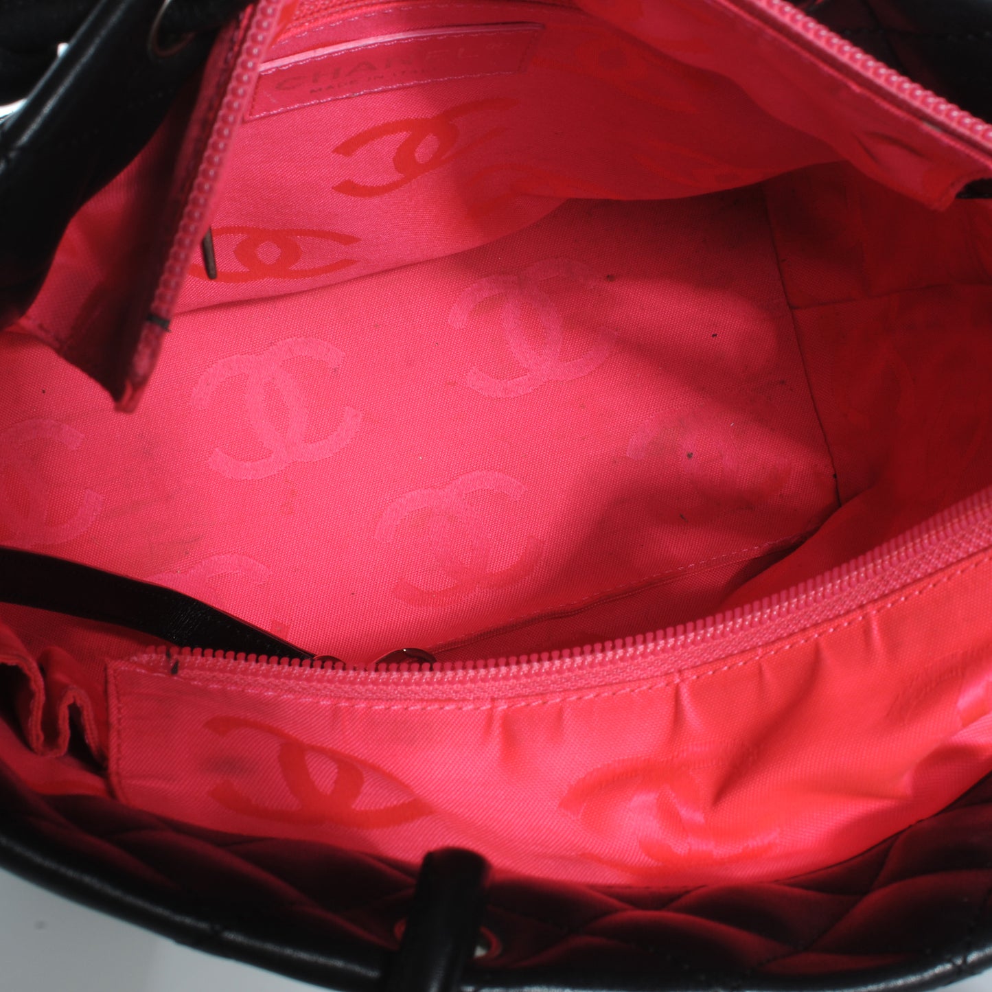 Calfskin Quilted Medium Cambon Tote Black White