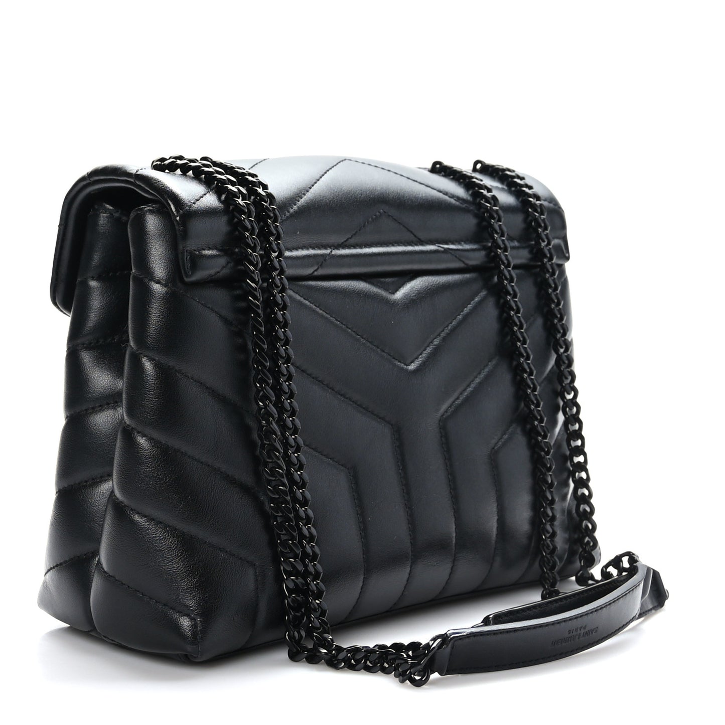 Calfskin Y Quilted Monogram Monochrome Small Loulou Chain Satchel Black