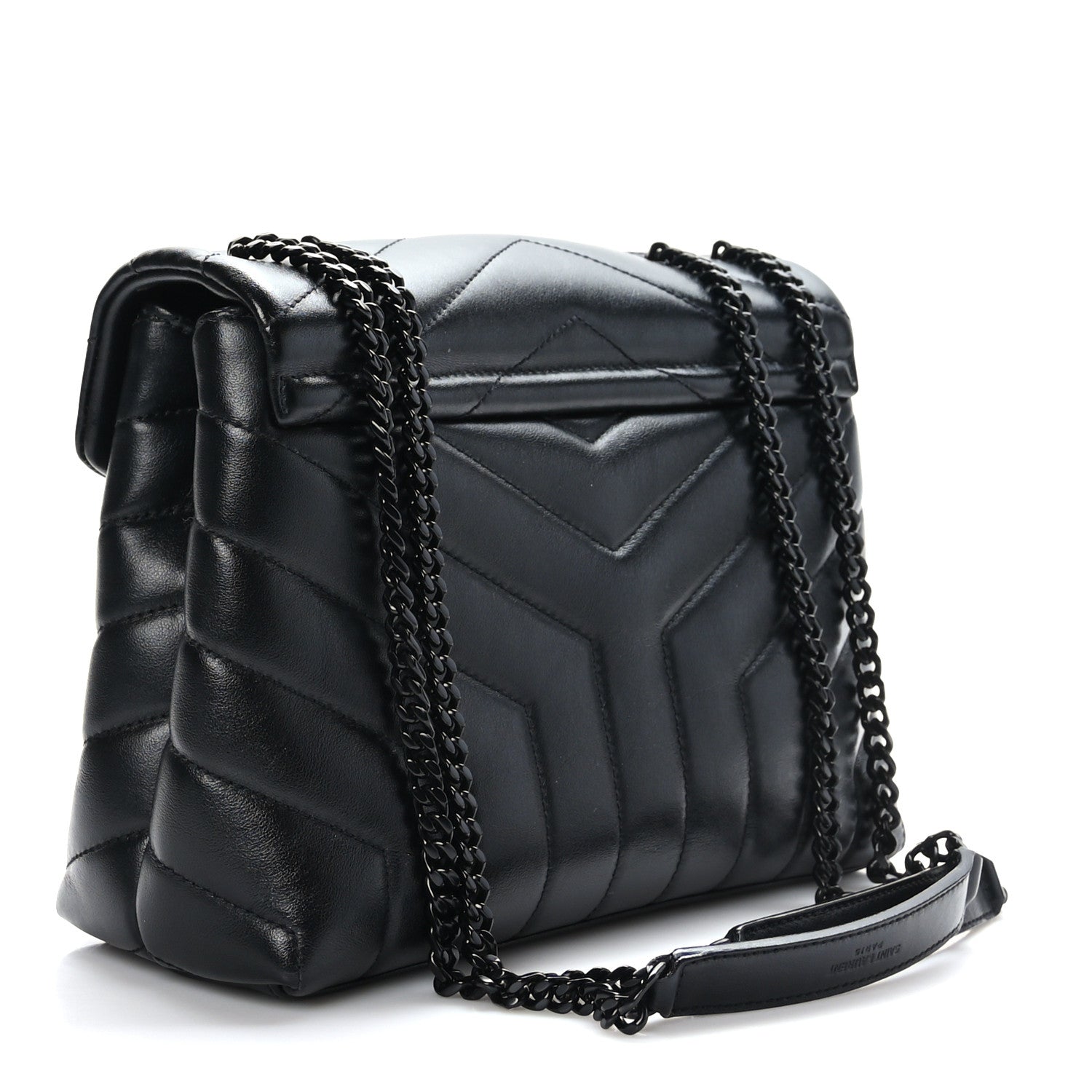 Saint Laurent Calfskin Y Quilted Monogram Monochrome Small Loulou Chain Satchel Black 3 of 9