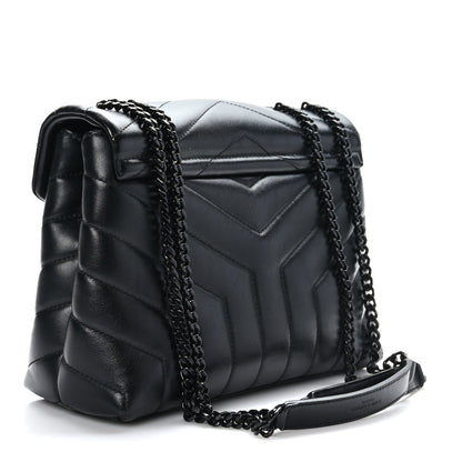 Saint Laurent Calfskin Y Quilted Monogram Monochrome Small Loulou Chain Satchel Black 3 of 9