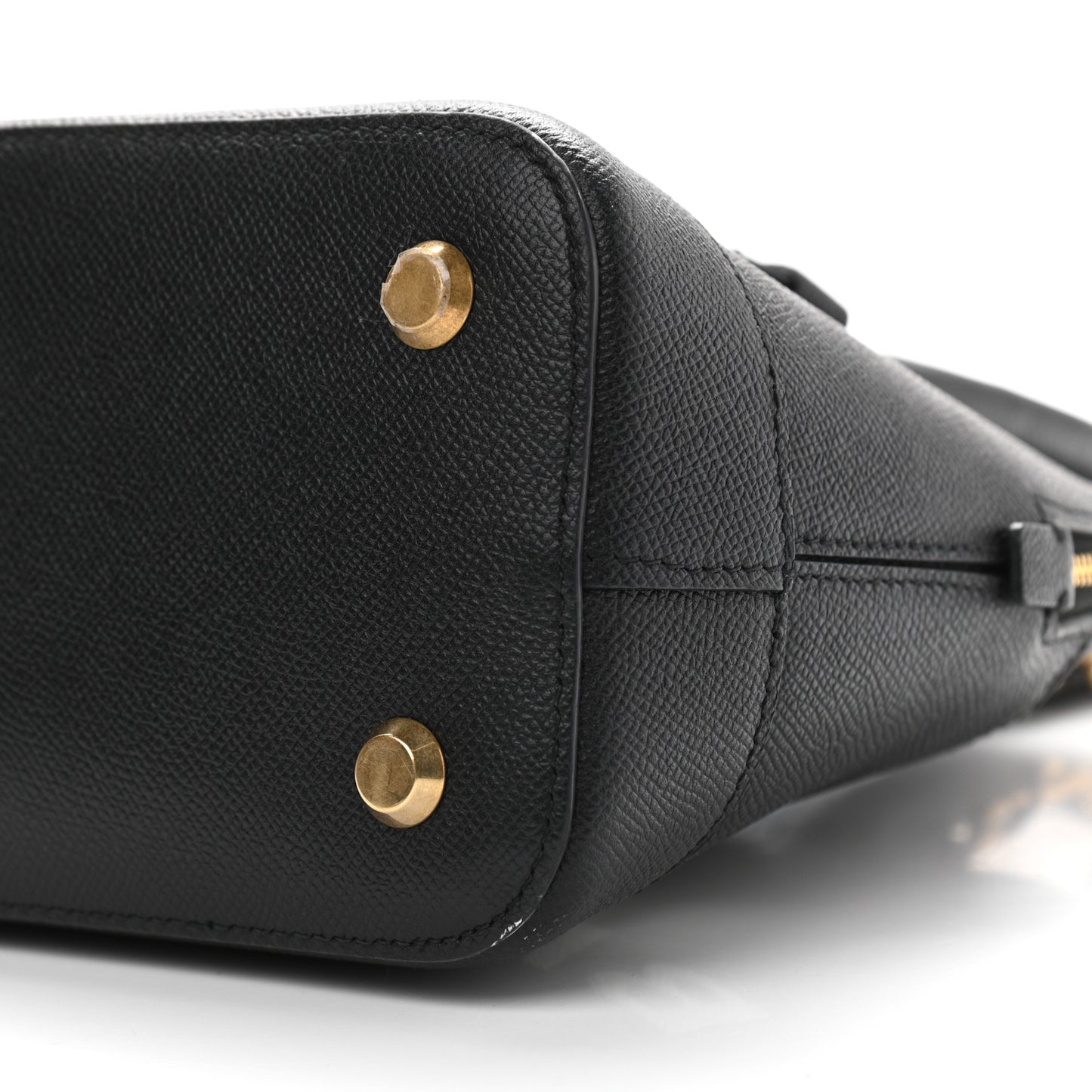 Signature Grained Calfskin Logo S Ville Top Handle Bag Black