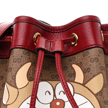 Gucci X DORAEMON Vintage GG Supreme Monogram Small Bucket Bag Beige Cherry Red 8 of 13