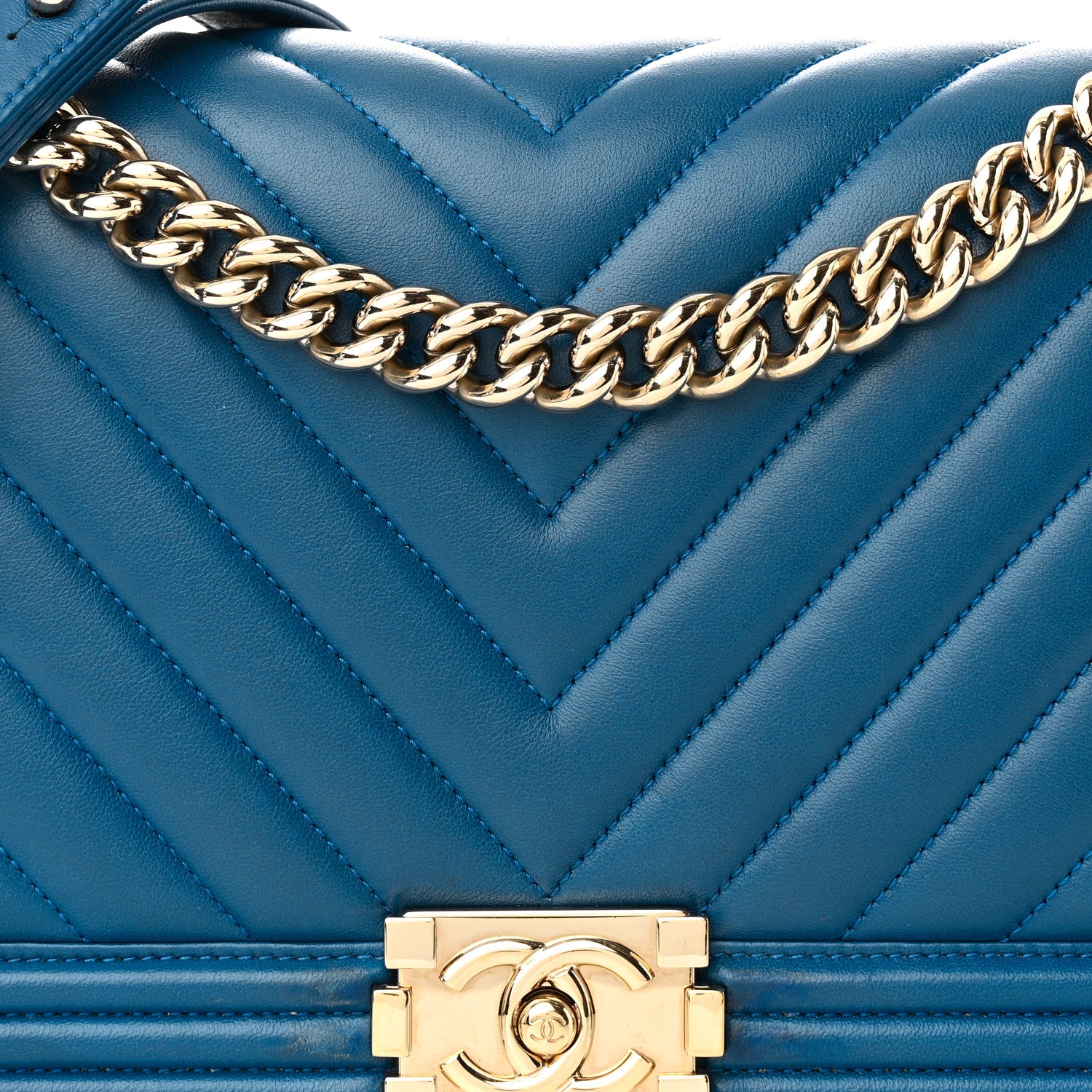 Chanel Lambskin Chevron Quilted New Medium Boy Flap Blue 8 of 20